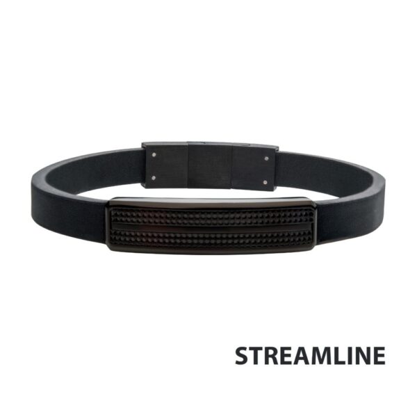 Black Leather with Black IP Streamline ID Bracelet