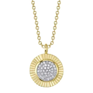 Ribbed Pave Circle Necklace in yellow gold