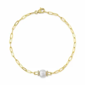 Cultured Pearl and Paper Clip Link bracelet in yellow gold