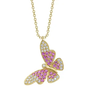 The Pink Sapphire Butterfly Necklace in yellow gold