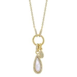 The Diamond and Mother of Pearl Charms Necklace in yellow gold