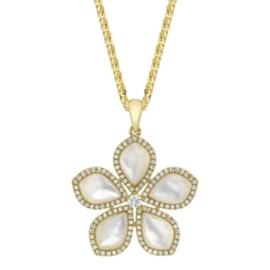 The Mother of Pearl Flower Necklace in yellow gold
