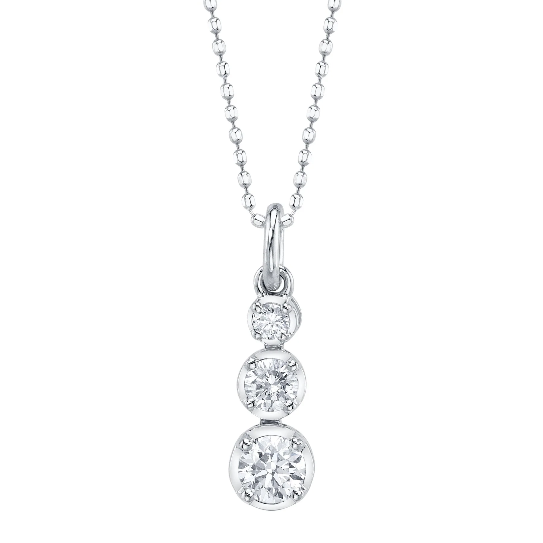 0.40ct Diamond Crown Setting Necklace w/faceted ball chain in white gold