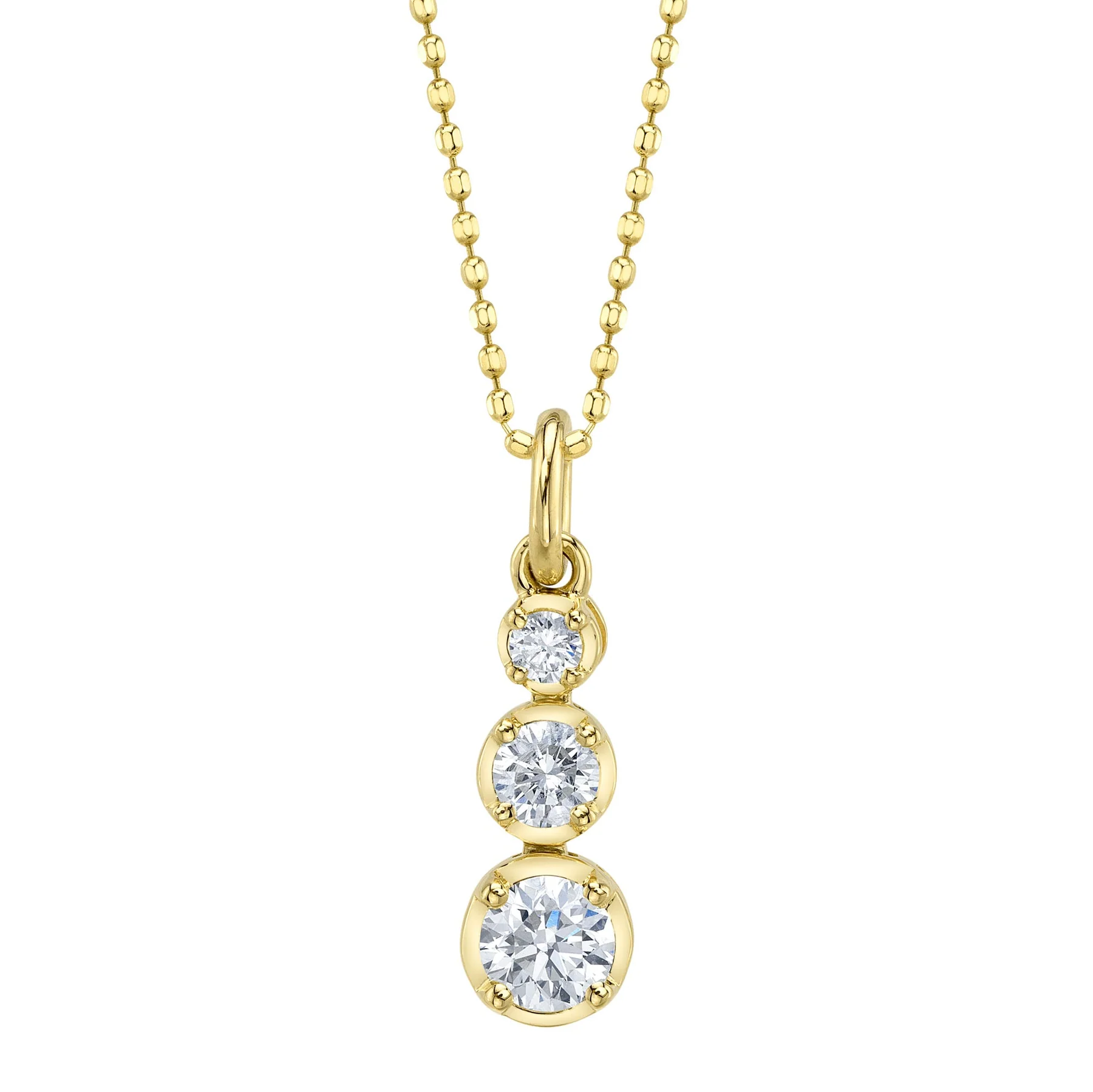 0.40ct Diamond Crown Setting Necklace w/faceted ball chain in yellow gold