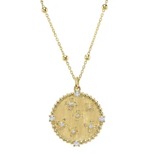 0.13ct 14k Diamond Flower Circle Necklace in yellow gold