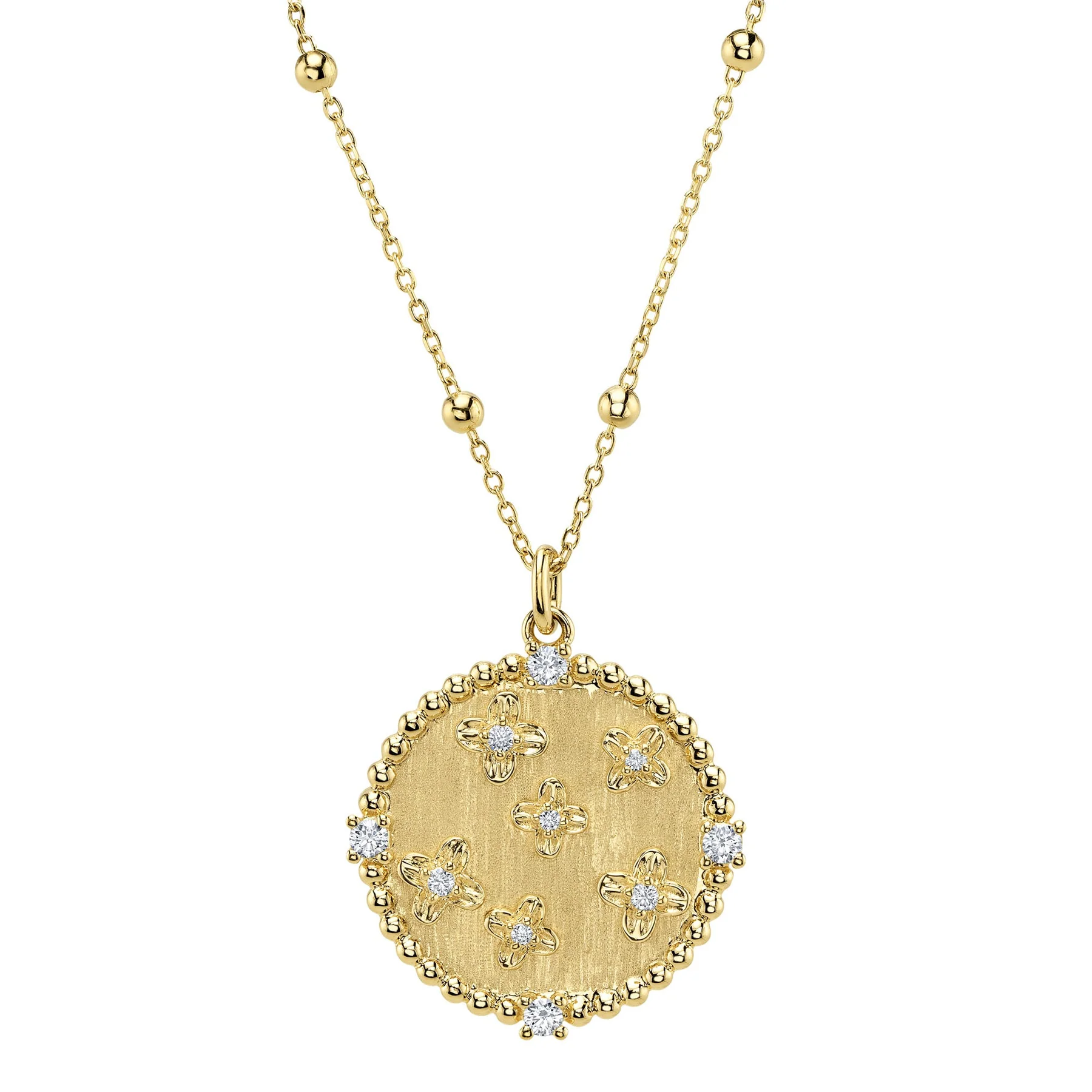 0.13ct 14k Diamond Flower Circle Necklace in yellow gold