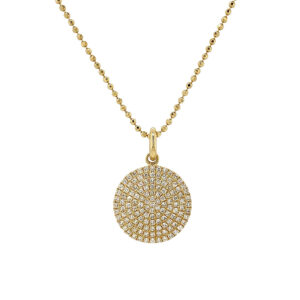 0.27ct Pave Circle Necklace with Faceted Ball Chain in yellow gold