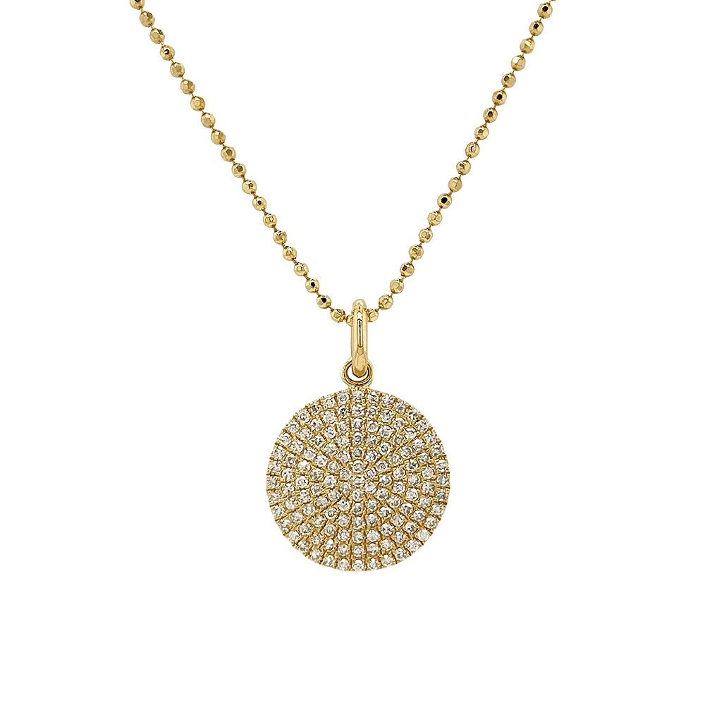 0.27ct Pave Circle Necklace with Faceted Ball Chain in yellow gold