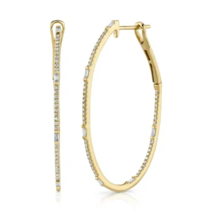 0.44ct 14k Baguette Oval Hoop in yellow gold
