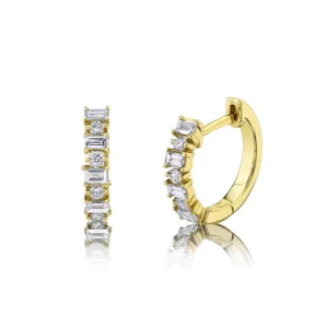 0.42ct 14k Diamond & Baguette Huggie in yellow gold